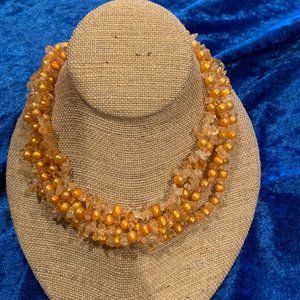 17' (4) Strand Yellow 7mm Pearls w Natural Citrine